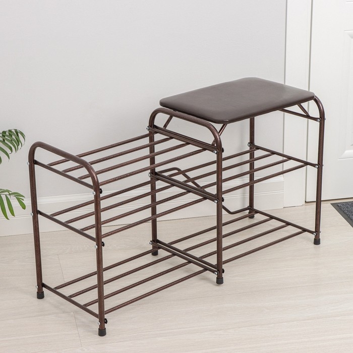Подставка для обуви с сиденьем &laquo;Дубль&raquo;, 3 полки, цвет медный антик