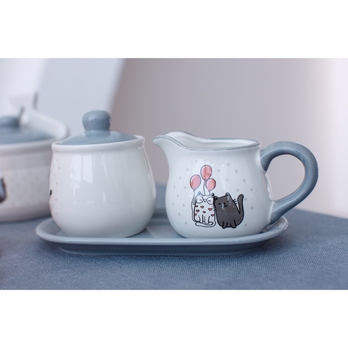 Набор сервировочный Доляна &laquo;Уютные коты&raquo;, 2 предмета: молочник 270 мл, сахарница 310 мл