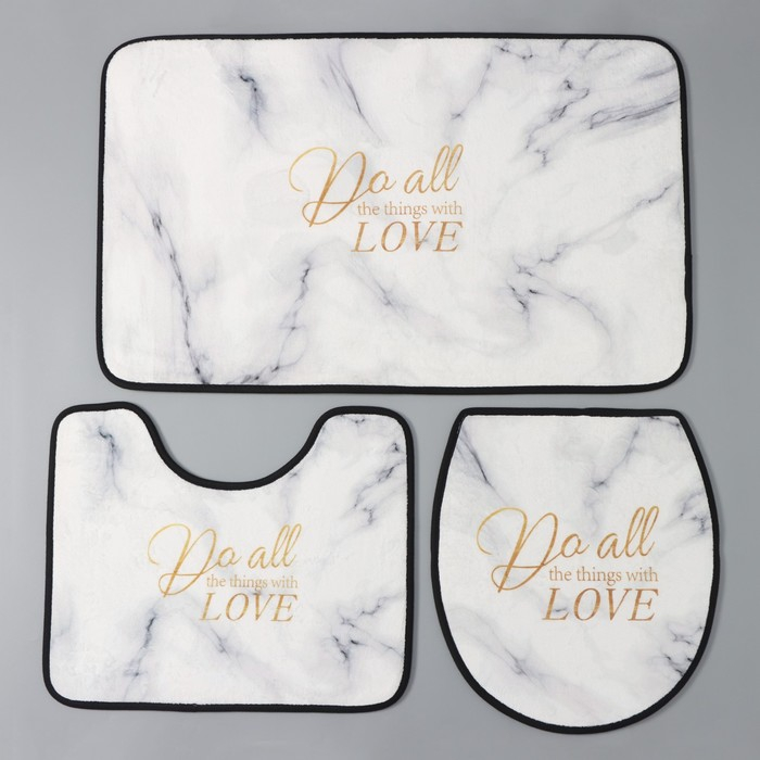 Набор ковриков для ванны и туалета Доляна &laquo;Мрамор&raquo;, 3 шт: 50&times;80, 45&times;50, 38&times;43 см, цвет серый