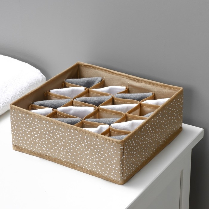Органайзер для хранения белья Доляна Points, 16 ячеек, 27×25×10 см, цвет бежевый Органайзер для хранения белья Доляна Points, 16 ячеек, 27×25×10 см, цвет бежевый