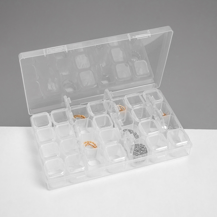 Подставка под украшения с футлярами 28 мест, 17&times;11&times;2,5 см, цвет прозрачный
