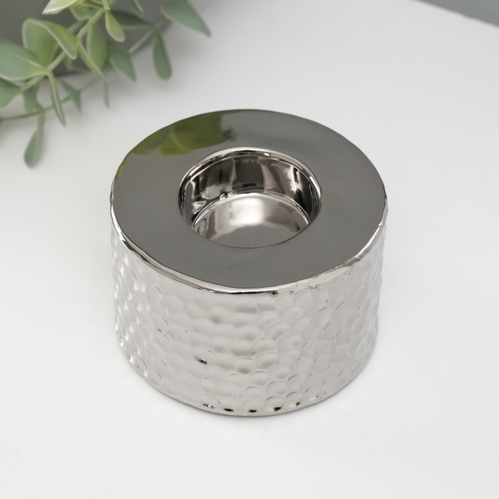 Подсвечник керамика на 1 свечу Подсвечник керамика на 1 свечу "Капли дождя на песке" d=4 см серебро 9х9х6 см