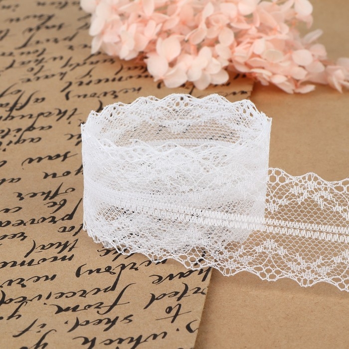 Кружево капроновое, 35 мм &times; 10 &plusmn; 1 м, цвет белый