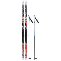 Комплект лыжный: пластиковые лыжи 150 см с насечкой, стеклопластиковые палки 110 см, крепления SNS, цвета МИКС Комплект лыжный: пластиковые лыжи 150 см с насечкой, стеклопластиковые палки 110 см, крепления SNS, цвета МИКС