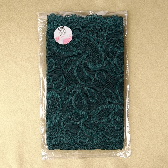 Кружевная эластичная ткань, 230 мм &times; 2,7 &plusmn; 0,5 м, цвет изумрудный