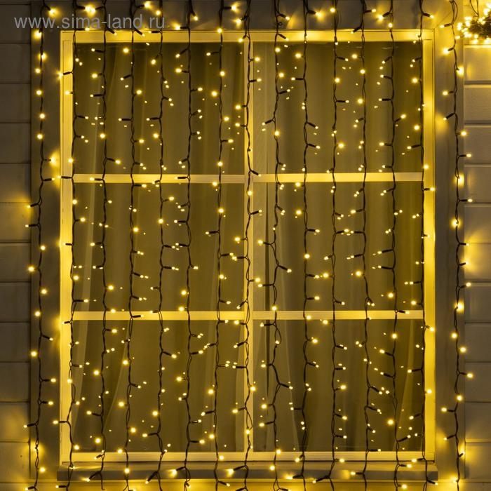 Гирлянда &laquo;Занавес&raquo; 2 &times; 3 м, IP65, УМС, тёмная нить каучук, 600 LED, свечение тёплое белое, 220 В