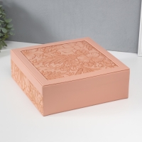 Шкатулка кожзам для украшений "Цветы" тиснение, розовая 25х25х8 см Шкатулка кожзам для украшений "Цветы" тиснение, розовая 25х25х8 см