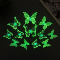 Магнит пластик светится в темноте "Серые бабочки" двойные крылья набор 12 шт Магнит пластик светится в темноте "Серые бабочки" двойные крылья набор 12 шт