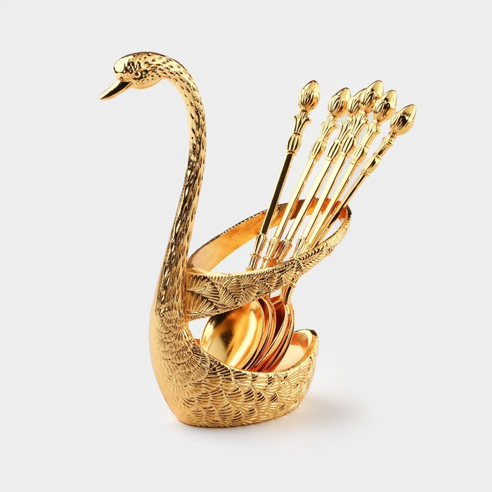 Набор ложек на подставке Magistro &laquo;Золотой лебедь&raquo;, 7,5&times;5&times;14 см, цвет золотой