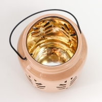 Подсвечник керамика на 1 свечу "Фонарь. Листья" внутри золото МИКС 11,5х9,5х9,5 см