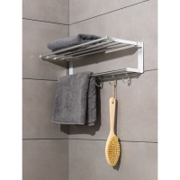 Полка откидная с держателем полотенец, 5 двигающихся крючков, 59,5&times;20,5&times;15 см, алюминий