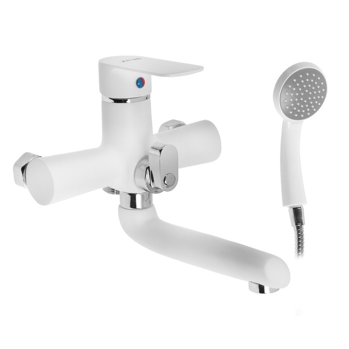 Смеситель для ванны ZEIN Z2746, излив 13 см, картридж 35 мм, с душевым набором, белый Смеситель для ванны ZEIN Z2746, излив 13 см, картридж 35 мм, с душевым набором, белый