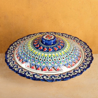 Блинница Риштанская Керамика "Цветы", 37 см, синий Блинница Риштанская Керамика "Цветы", 37 см, синий