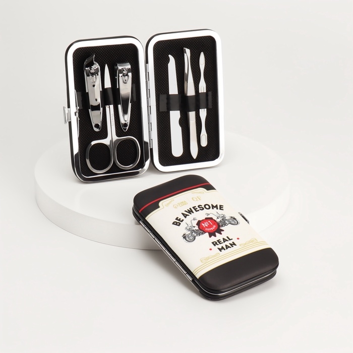 Набор маникюрный &laquo;REAL MAN&raquo;, 6 предметов, в футляре, в PVC - коробке, разноцветный