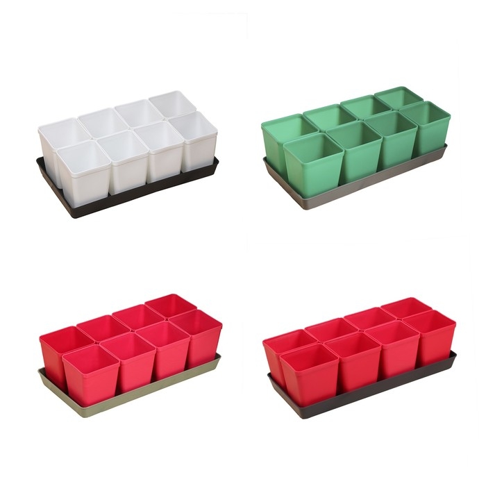 Набор для рассады: стаканы по 600 мл (8 шт.), поддон 36 &times; 18 см, цвет МИКС, Greengo