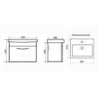 Комплект мебели для ванной: Тумба "Омега 50" + раковина "Енисей 50", 50 х 41,3 х 50 см