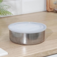 Набор мисок с крышками &laquo;Сталь&raquo;, 5 шт: d=18 см 850 мл, 16 см 600 мл, 14 см 450 мл, 12 см 250 мл, 10 см 150 мл