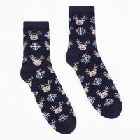 Носки мужские &laquo;Олени и снежинки&raquo; цвет синий, размер 29