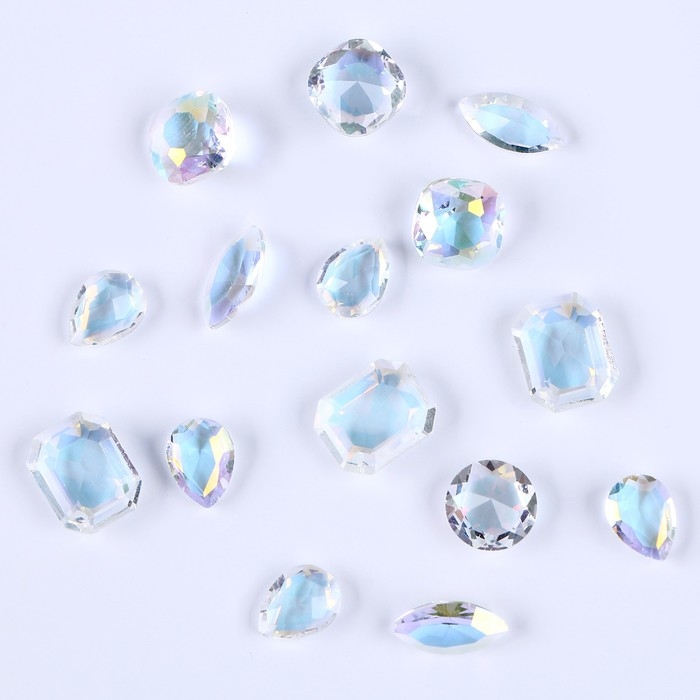 Камешки декоративные для творчества, набор 15 шт., цвет прозрачный, камни &mdash; от 6 до 14 мм