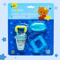 Набор: ниблер для прикорма с силиконовой сеточкой + силиконовая зубная щетка на палец в контейнере + силиконовый прорезыватель &laquo;Мишка принц&raquo;
