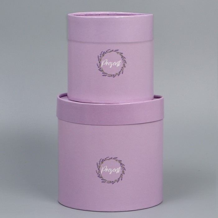 Набор шляпных коробок 2 в 1, упаковка подарочная, &laquo;Лаванда&raquo;, 13 х 13, 16 х 16 см