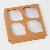 Коробка на 4 капкейка крафт с окном, кондитерская упаковка, 13 х 13 х 8 см набор 5 шт Коробка на 4 капкейка крафт с окном, кондитерская упаковка, 13 х 13 х 8 см набор 5 шт