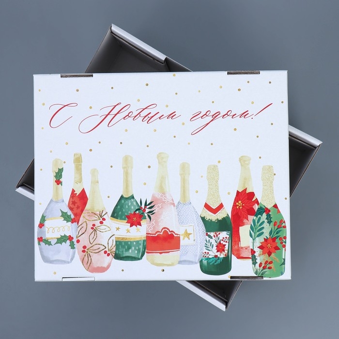 Коробка подарочная новогодняя складная &laquo;Шампанское&raquo;, 31,2 х 25,6 х 16,1 см, Новый год