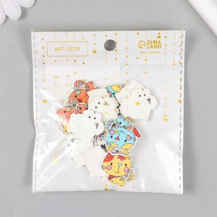 Набор пуговиц декоративных дерево "Милый котёнок" набор 15 шт МИКС 2х2,1 см