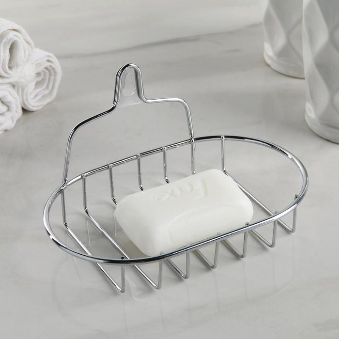 Мыльница подвесная овальная Доляна, 13,5&times;10,5&times;8 см, цвет серебристый