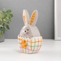 Шкатулка керамика "Зайка в яйце в клеточку, с цветком" серо-жёлтый 8х5,4х14,2 см Шкатулка керамика "Зайка в яйце в клеточку, с цветком" серо-жёлтый 8х5,4х14,2 см