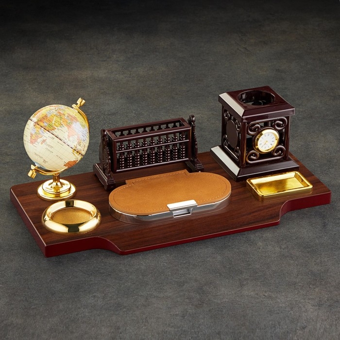 Набор настольный 6в1с визитницей и часами, вишня Набор настольный 6в1с визитницей и часами, вишня