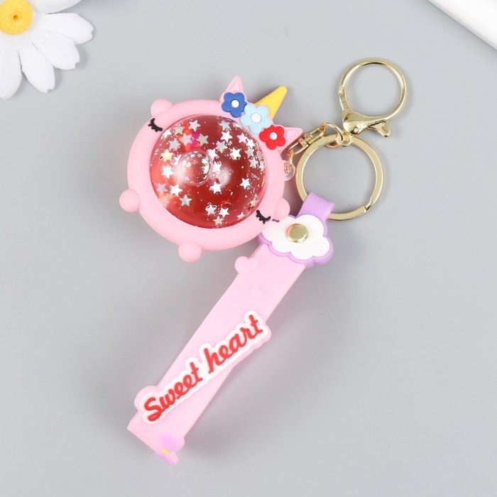 Брелок резина Брелок резина "Шарик-единорожка" с браслетом и карабином, розовый 4х6х7,4 см