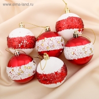 Набор шаров пластик d-6 см, 6 шт "Звёздный поясок" красно-белый