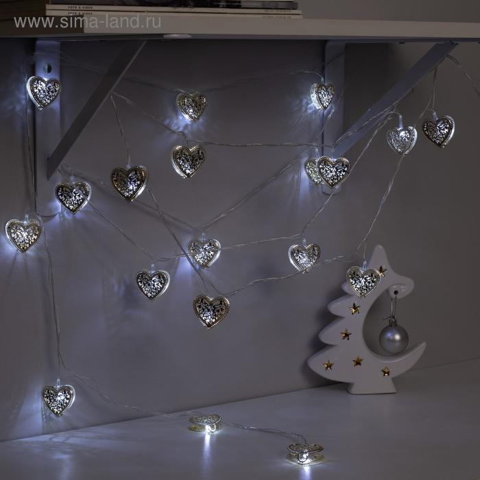Гирлянда &laquo;Нить&raquo; 4 м с насадками &laquo;Сердечко&raquo;, IP20, прозрачная нить, 20 LED, свечение белое, 8 режимов, 220 В