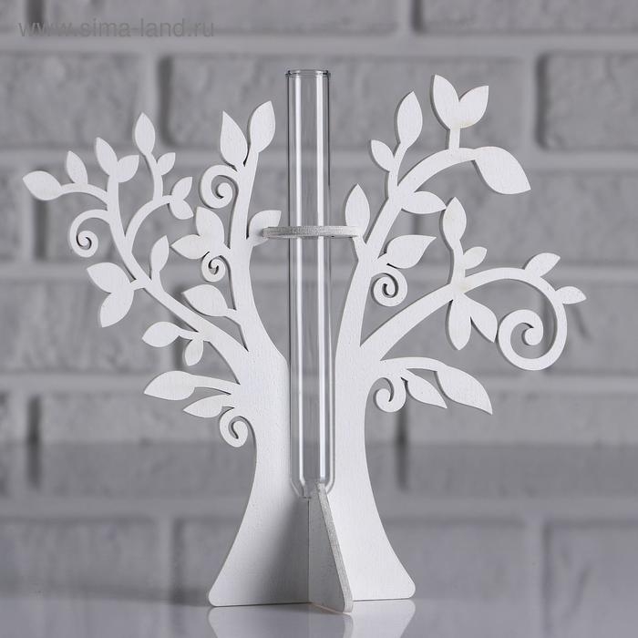 Кашпо деревянное 21&times;7.6&times;18.6 см с 1 колбой "Дерево", белый