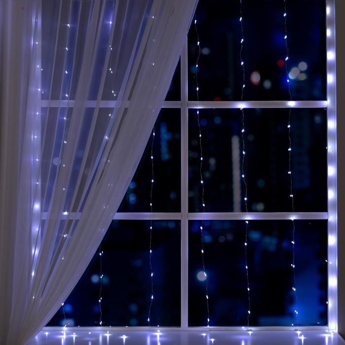 Гирлянда &laquo;Занавес&raquo; 1.6 &times; 1.6 м роса, IP20, серебристая нить, 160 LED, свечение белое, 8 режимов, 220 В