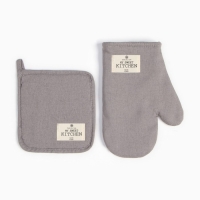Набор кух. Этель ECO, цв. серый: варежка 20х28 см, прихватка 19х19 см, 70% хл, 30% лён, вати Набор кух. Этель ECO, цв. серый: варежка 20х28 см, прихватка 19х19 см, 70% хл, 30% лён, вати