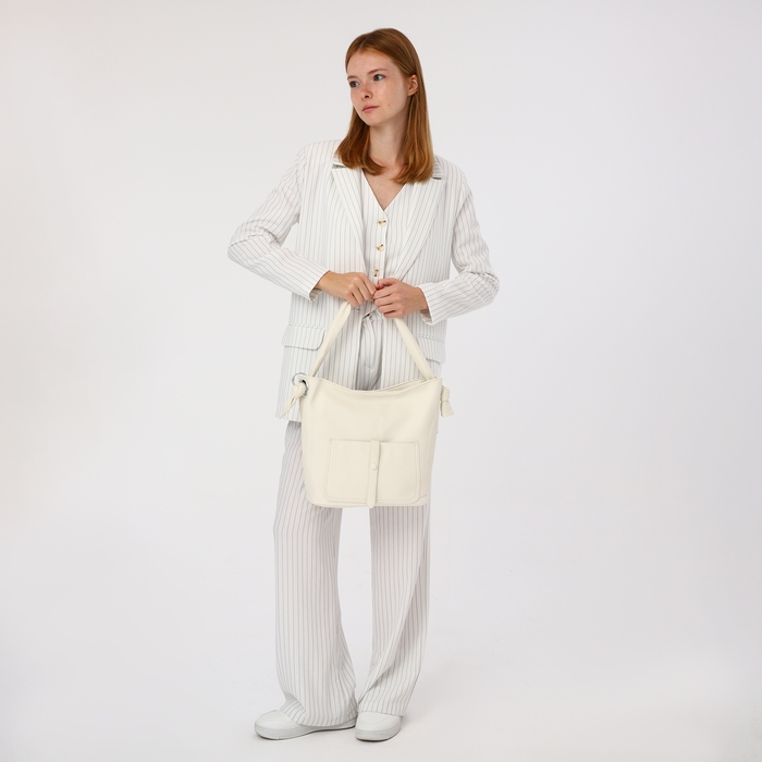 Сумка-тоут на молнии, 2 наружных кармана, цвет белый Сумка-тоут на молнии, 2 наружных кармана, цвет белый