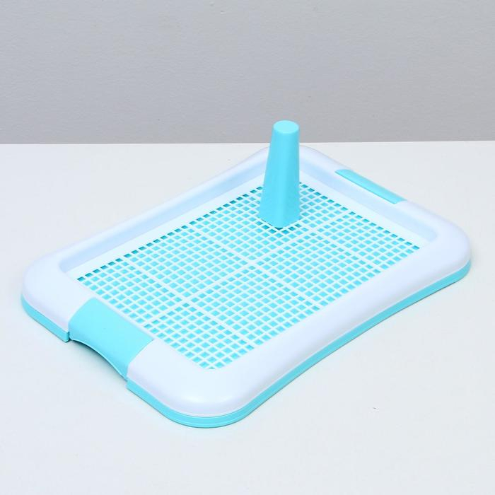 Туалет для собак с сеткой и столбиком, 45 х 35 х 4,5 см, голубой