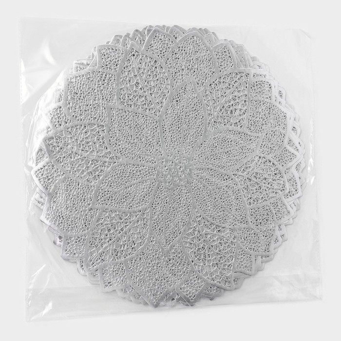 Салфетка сервировочная на стол &laquo;Цветок&raquo;, 38&times;38 см, цвет серебро