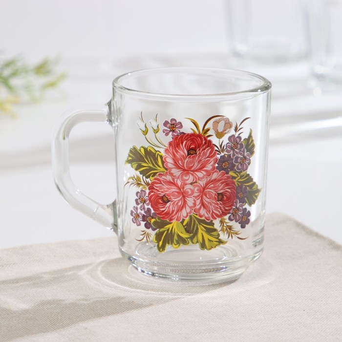 Кружка стеклянная &laquo;Букетик&raquo;, 200 мл, рисунок МИКС