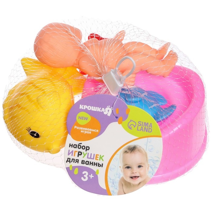 Набор резиновых игрушек для ванны &laquo;Пупсик с цветными рыбками&raquo;, 6 шт, Крошка Я