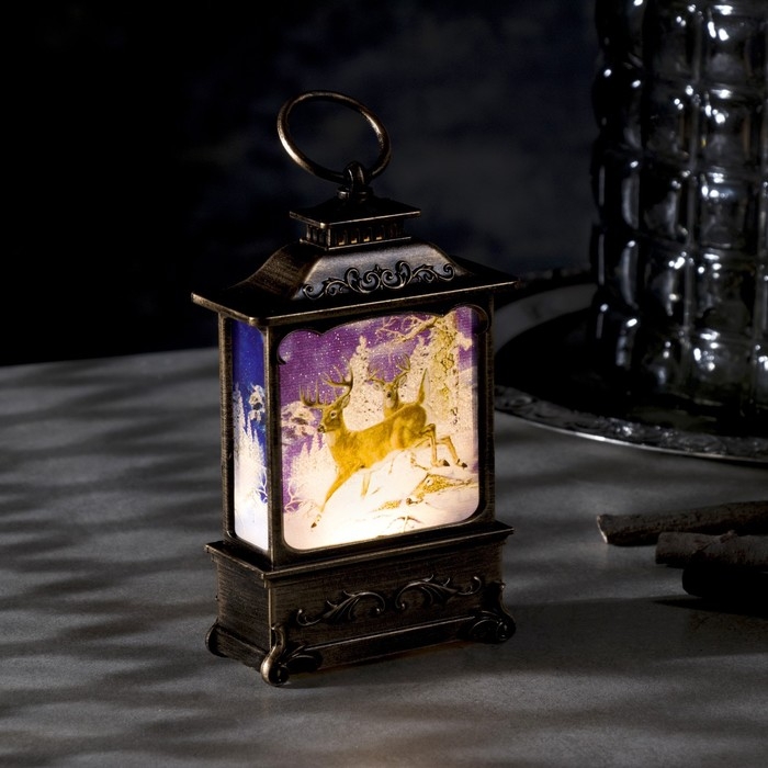 Светодиодная фигура &laquo;Олени в лесу&raquo; 7.6 &times; 13.5 &times; 3.2 см, пластик, батарейки AG13х3 (в комплекте), свечение тёплое белое