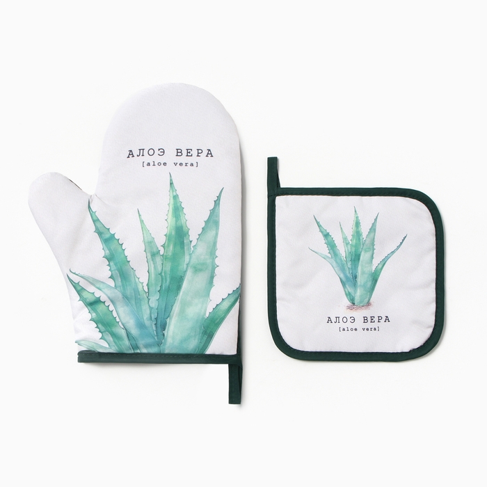 Набор кух."Алоэ вера" варежка-прих.20х27см, прихватка 17х17см 100% п/э