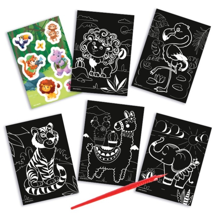 Гравюра блокнот детский &laquo;Удивительные животные&raquo;, 10 листов, штихель