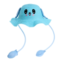 Панама "Милый зайка", уши поднимаются р-р 52-54 цвет голубой Панама "Милый зайка", уши поднимаются р-р 52-54 цвет голубой