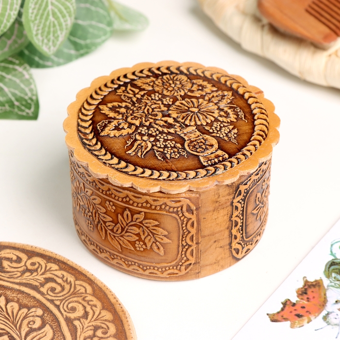 Шкатулка Шкатулка "Букет", 60 х 35 мм, береста