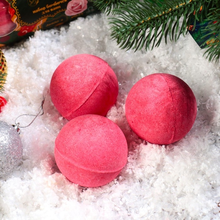Новогодний подарочный набор косметики. Бомбочки для ванны &laquo;Конфета&raquo;, красный, 3 шт по 100 г. Новый год