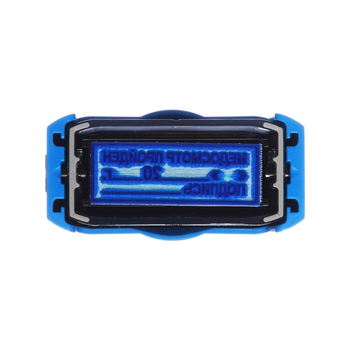 Штамп автоматический "Медосмотр пройден &laquo;_&raquo; 20__г. Подпись __", 14 х 38 мм, синий