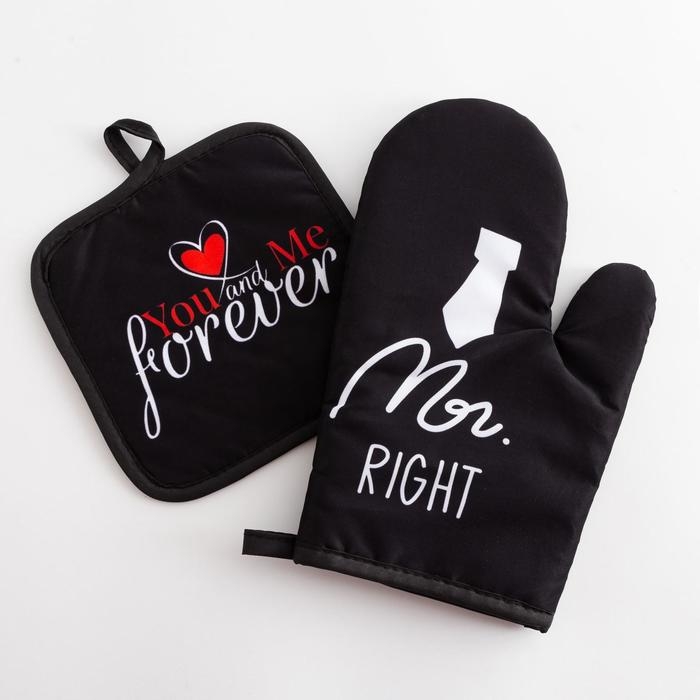 Кухонный набор (2 предмета) Доляна Mr right, прихватка 17х17 см, рукавичка 26х16 см, 100% п/э Кухонный набор (2 предмета) Доляна Mr right, прихватка 17х17 см, рукавичка 26х16 см, 100% п/э